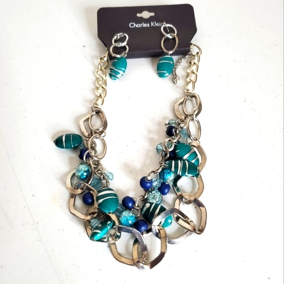 Charles Klein Chunky Beaded Chain Necklace and Earrings Set NEW - Picture 1 of 11